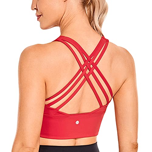 CRZ YOGA Damen Longline Sport-BH Ohne Bügel Gepolstert Bra Top Wirefree Padded Yoga Crop Tops Purpur S von CRZ YOGA