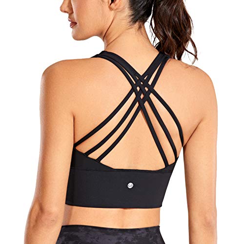 CRZ YOGA Damen Longline Sport-BH Ohne Bügel Gepolstert Bra Top Wirefree Padded Yoga Crop Tops Schwarz L von CRZ YOGA