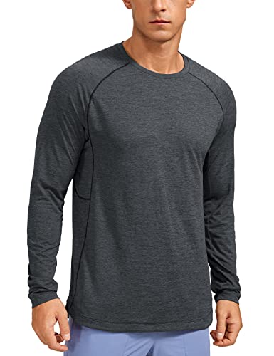 CRZ YOGA Leichte Langarm-T-Shirts für Herren schnell trocknend Rundhals-Sweatshirt Workout Training Fitnessstudio Carbon Heidekraut XXL von CRZ YOGA