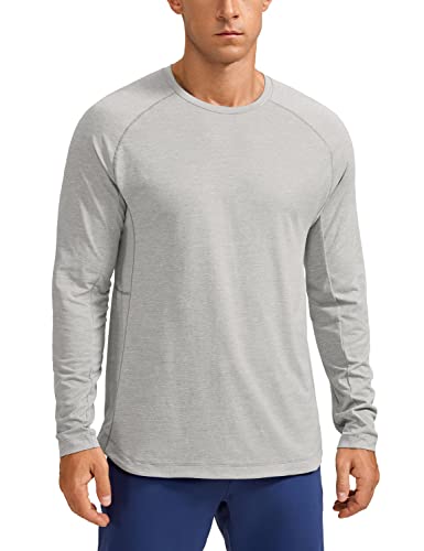 CRZ YOGA Leichte Langarm-T-Shirts für Herren schnell trocknend Rundhals-Sweatshirt Workout Training Fitnessstudio Hellgraue Heide XXL von CRZ YOGA