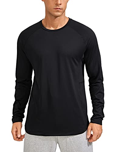 CRZ YOGA Leichte Langarm-T-Shirts für Herren schnell trocknend Rundhals-Sweatshirt Workout Training Fitnessstudio Schwarz S von CRZ YOGA