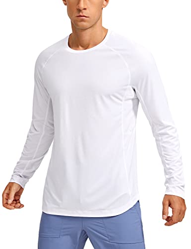 CRZ YOGA Leichte Langarm-T-Shirts für Herren schnell trocknend Rundhals-Sweatshirt Workout Training Fitnessstudio Weiss XL von CRZ YOGA