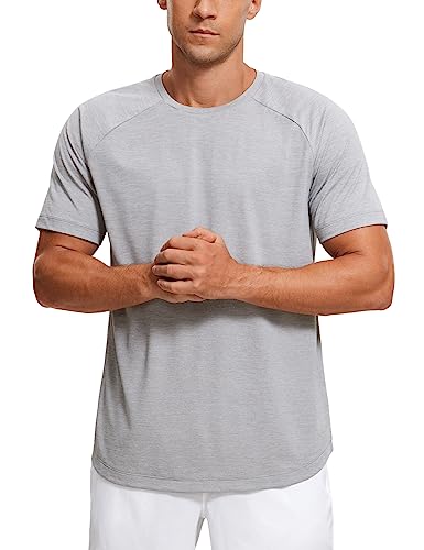 CRZ YOGA Herren Leichte Funktionsshirt Schnelltrocknend Kurzarm-T-Shirt Atmungsaktiv Trainingsshirt Workout Sport Oberteile Hellgraue Heide XL von CRZ YOGA