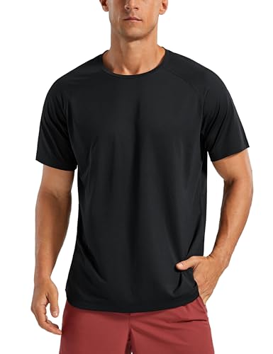 CRZ YOGA Herren Leichte Funktionsshirt Schnelltrocknend Kurzarm-T-Shirt Atmungsaktiv Trainingsshirt Workout Sport Oberteile Schwarz M von CRZ YOGA