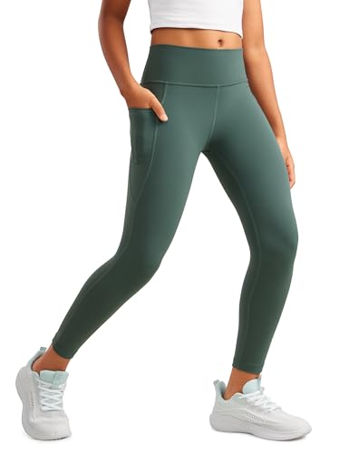CRZ YOGA Mädchen Butterluxe High Waist Lange Leggings Kinder Blickdicht Gymnastik Sportleggings Sport Hosen mit Tasche Dunkles Waldgrün XS von CRZ YOGA