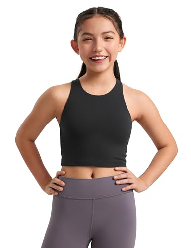 CRZ YOGA Mädchen Butterluxe Sport Tank Top Racerback Running Crop Top Ärmellos Oberteile Atmungsaktiv Tops Schwarz M von CRZ YOGA