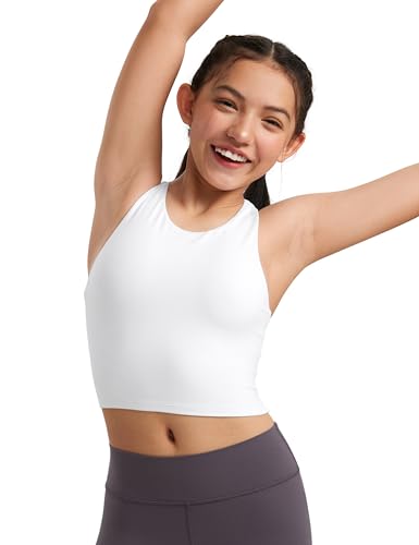 CRZ YOGA Mädchen Butterluxe Sport Tank Top Racerback Running Crop Top Ärmellos Oberteile Atmungsaktiv Tops Weiss M von CRZ YOGA