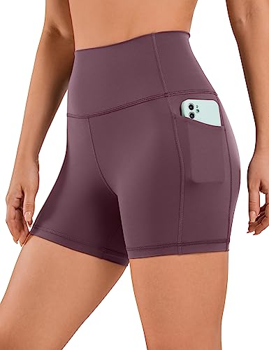 CRZ YOGA Naked Feeling Damen Kurze Leggings High Waist Radlerhose Yoga Fitness Sporthose mit Taschen - 10cm Hellviolett 40 von CRZ YOGA