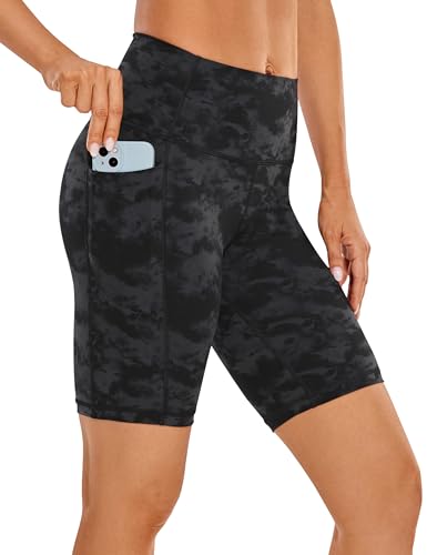 CRZ YOGA Naked Feeling Damen Radlerhose mit Taschen Hohe Taille Yoga Shorts Kurze Sporthose Sport Leggings Sportshorts - 20cm Der Rauchtintennebel 42 von CRZ YOGA