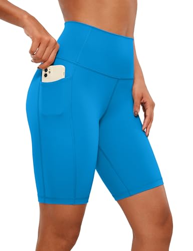 CRZ YOGA Naked Feeling Damen Kurze Leggings High Waist Radlerhose Yoga Fitness Sporthose mit Taschen - 20cm Madagaskar Blau 42 von CRZ YOGA