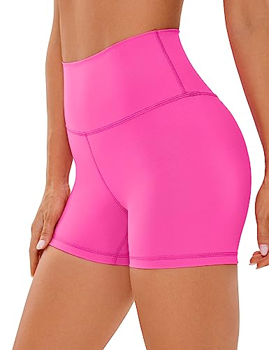 CRZ YOGA Naked Feeling Damen Radlerhose Blickdicht Hohe Taille Kurze Sporthose Yoga Sommer Shorts für Gym Sport - 10cm Hibiskus-Purpur 34 von CRZ YOGA