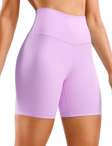 CRZ YOGA Naked Feeling Damen Radlerhose Blickdicht Hohe Taille Kurze Sporthose Yoga Sommer Shorts für Gym Sport - 15cm Flieder 42 von CRZ YOGA