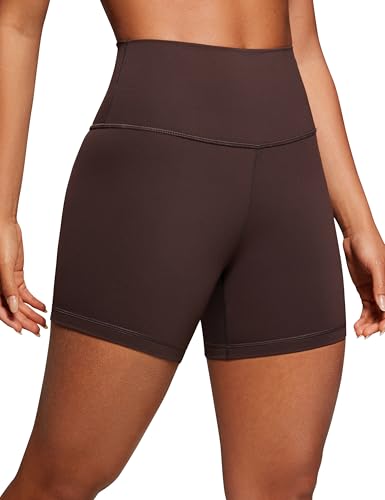 CRZ YOGA Naked Feeling Damen Radlerhose Blickdicht Hohe Taille Kurze Sporthose Yoga Sommer Shorts für Gym Sport - 10cm Heißes Fudge-Brown 42 von CRZ YOGA