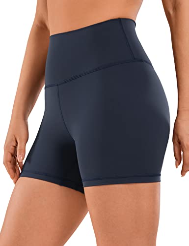 CRZ YOGA Naked Feeling Damen Radlerhose Blickdicht Hohe Taille Kurze Sporthose Yoga Sommer Shorts für Gym Sport - 10cm Marine 34 von CRZ YOGA