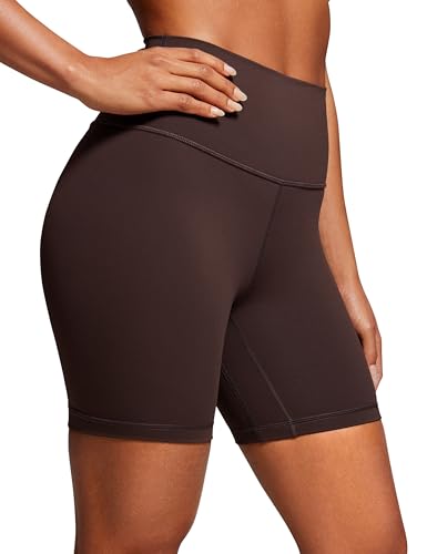CRZ YOGA Naked Feeling Damen Radlerhose Blickdicht Hohe Taille Kurze Sporthose Yoga Sommer Shorts für Gym Sport - 15cm Heißes Fudge-Brown 42 von CRZ YOGA