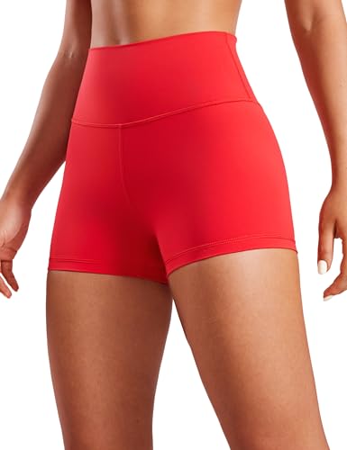 CRZ YOGA Naked Feeling Damen Radlerhose Blickdicht Hohe Taille Kurze Sporthose Yoga Sommer Shorts für Gym Sport - 7cm Tiefrot 36 von CRZ YOGA