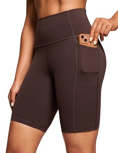 CRZ YOGA Naked Feeling Damen Radlerhose mit Taschen Hohe Taille Yoga Shorts Kurze Sporthose Sport Leggings Sportshorts - 20cm HeiÃŸes Fudge-Brown 42 von CRZ YOGA