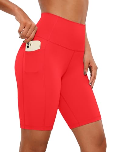 CRZ YOGA Naked Feeling Damen Radlerhose mit Taschen Hohe Taille Yoga Shorts Kurze Sporthose Sport Leggings Sportshorts - 20cm Tiefrot 42 von CRZ YOGA
