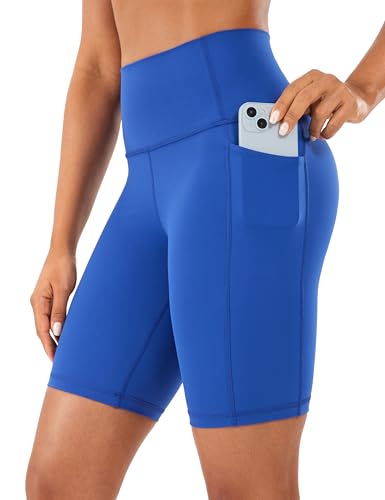 CRZ YOGA Naked Feeling Damen Radlerhose mit Taschen Hohe Taille Yoga Shorts Kurze Sporthose Sport Leggings Sportshorts - 20cm Wellen Blau 44 von CRZ YOGA