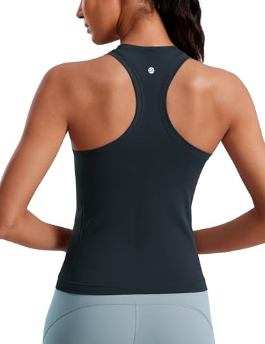 CRZ YOGA Seamless Damen Tanktops Ringerrücken Atmungsaktiv Workout Ärmelloses Top Hoher Hals Läuft Athletic Oberteille Hemden Echte Marine 42 von CRZ YOGA
