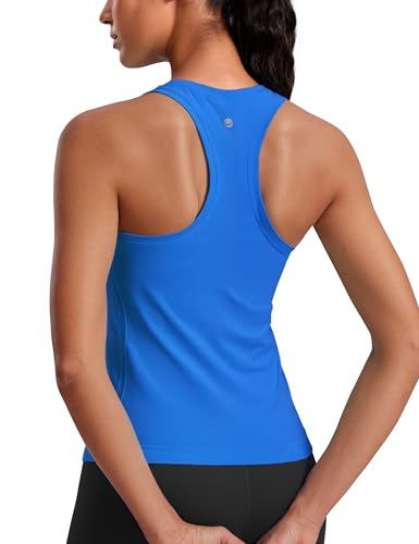 CRZ YOGA Seamless Damen Tanktops Ringerrücken Atmungsaktiv Workout Ärmelloses Top Hoher Hals Läuft Athletic Oberteille Hemden Funkelndes Blau 40 von CRZ YOGA