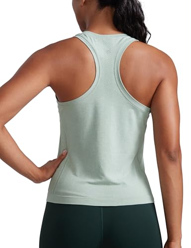CRZ YOGA Seamless Damen Tanktops Ringerrücken Atmungsaktiv Workout Ärmelloses Top Hoher Hals Läuft Athletic Oberteille Hemden Grüner Palmenhof 44 von CRZ YOGA