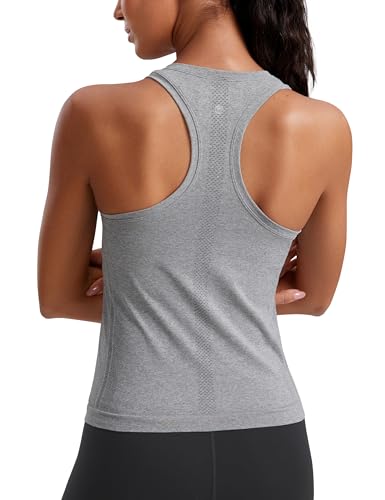 CRZ YOGA Seamless Damen Tanktops Ringerrücken Atmungsaktiv Workout Ärmelloses Top Hoher Hals Läuft Athletic Oberteille Hemden Schiefergrauer Mergel 38 von CRZ YOGA
