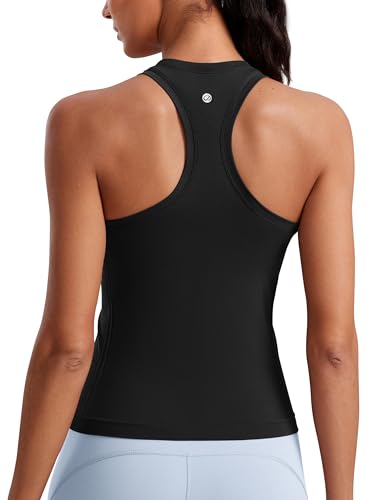 CRZ YOGA Seamless Damen Tanktops Ringerrücken Atmungsaktiv Workout Ärmelloses Top Hoher Hals Läuft Athletic Oberteille Hemden Schwarz 38 von CRZ YOGA