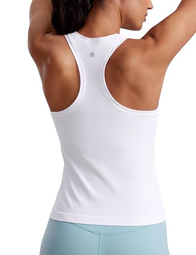 CRZ YOGA Seamless Damen Tanktops Ringerrücken Atmungsaktiv Workout Ärmelloses Top Hoher Hals Läuft Athletic Oberteille Hemden Weiss 36 von CRZ YOGA