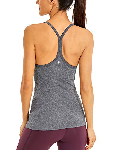 CRZ YOGA Damen Sport Tank Top Racerback Ärmelloses Shirt Sommer Leichte Yoga Tops Elastische Fitness Oberteile Hellgrau 36 von CRZ YOGA