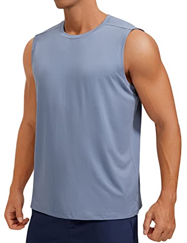 CRZ YOGA Trainings-Tanktops für Herren dehnbar schnell trocknend ärmellos Laufshirts sportliche Fitness-Tops Grau Blau L von CRZ YOGA