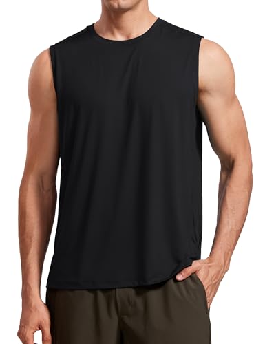 CRZ YOGA Trainings-Tanktops für Herren dehnbar schnell trocknend ärmellos Laufshirts sportliche Fitness-Tops Schwarz M von CRZ YOGA