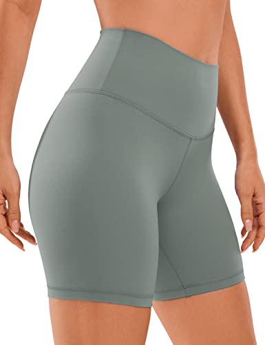 CRZ YOGA Womens Kurze Sporthose Laufshorts Sommer Radlerhose High Waist Yoga Fitness Shorts - ButterLuxe - 15cm Grauer Salbei 40 von CRZ YOGA