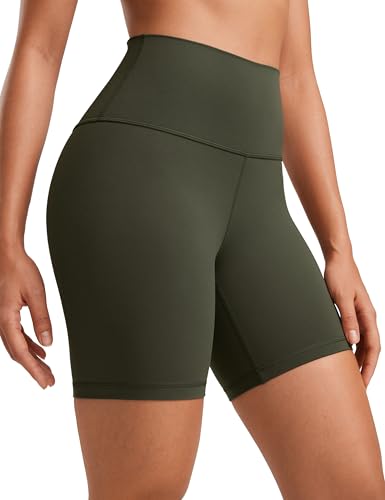 CRZ YOGA Butterluxe Damen Radlerhose Kurze Sporthose High Waist Yoga Sommer Shorts Laufshorts Fitness Hose - 15cm Olivgrun 38 von CRZ YOGA