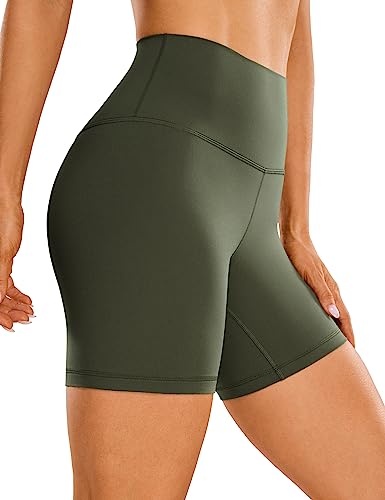 CRZ YOGA Womens Kurze Sporthose Laufshorts Sommer Radlerhose High Waist Yoga Fitness Shorts - ButterLuxe - 15cm Olivgrun 42 von CRZ YOGA