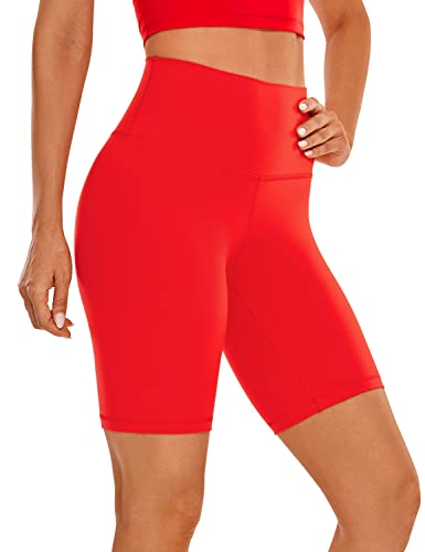 CRZ YOGA Womens Kurze Sporthose Laufshorts Sommer Radlerhose High Waist Yoga Fitness Shorts - ButterLuxe - 20cm Dunkelrot 38 von CRZ YOGA