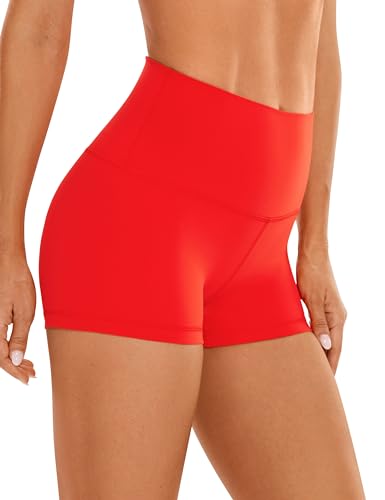 CRZ YOGA Womens Kurze Sporthose Laufshorts Sommer Radlerhose High Waist Yoga Fitness Shorts - ButterLuxe - 6.3/10/15/20/25cm Dunkelrot 40 von CRZ YOGA