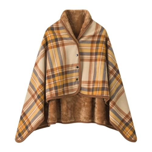 Damen Schaldecke, Winter Warme Fleece Poncho Cape Pullover Decke Knöpfen Strickjacke Zuhause Büro (100 * 140cm, Braun, Einheitsgröße) von CSARPECT