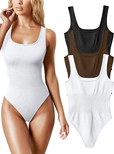 Ärmelloses, Geripptes Body-Set mit quadratischem Ausschnitt for Damen – 3-teilige sexy Tank-Top-Bodys (Color : Black Coffee White, Size : M) von CSBL