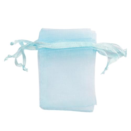 CSFFA 100 Teile/los Organzabeutel 5 * 7 cm, 7 * 9 cm, 9x12 cm Weihnachten Hochzeit Kordelzug Süßigkeitstaschen Geschenkbeutel Schmuck Verpackung Display(Light Blue_5x7cm 100pcs) von CSFFA