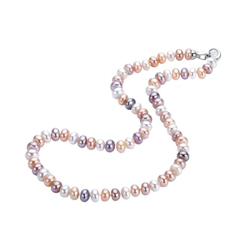 CSFFA Natürliche Süßwasser Lange Perlenkette for Frauen Hals Kette Multi-Color Hochglanz Perlen Schmuck 925 Silber Verschluss Perlen Halsband(Multi-Colored_40CM_7-8MM) von CSFFA