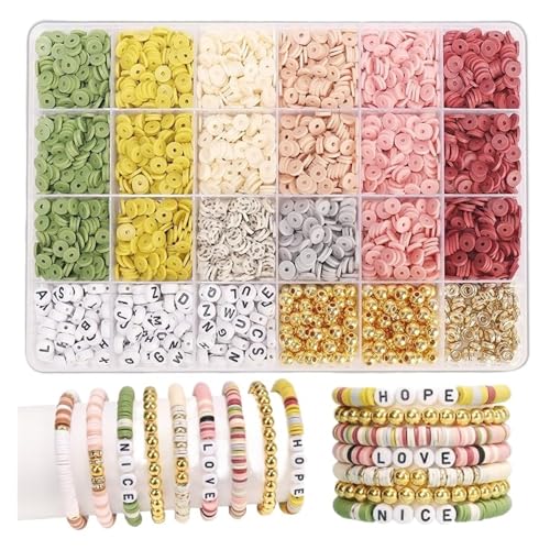 CSFFA Stil DIY Tonperlen Armband Herstellungsset Freundschaft Goldene Buchstabenperlen Set for Schmuckherstellung Frauen Teenager Mädchen Geburtstagsgeschenk(Beads Kit1) von CSFFA