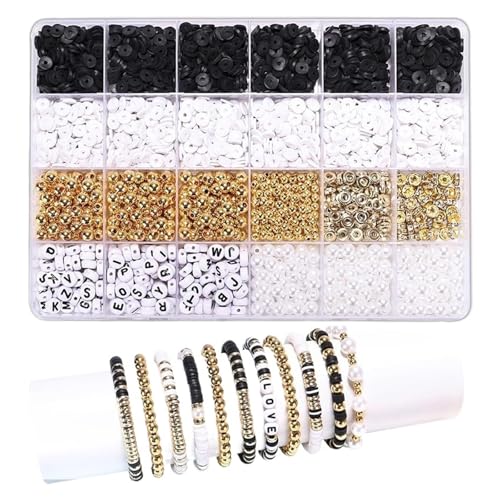 CSFFA Stil DIY Tonperlen Armband Herstellungsset Freundschaft Goldene Buchstabenperlen Set for Schmuckherstellung Frauen Teenager Mädchen Geburtstagsgeschenk(Beads Kit4) von CSFFA