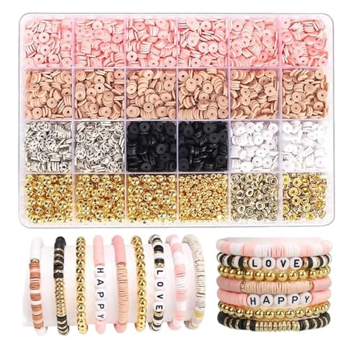 CSFFA Stil DIY Tonperlen Armband Herstellungsset Freundschaft Goldene Buchstabenperlen Set for Schmuckherstellung Frauen Teenager Mädchen Geburtstagsgeschenk(Beads Kit5) von CSFFA