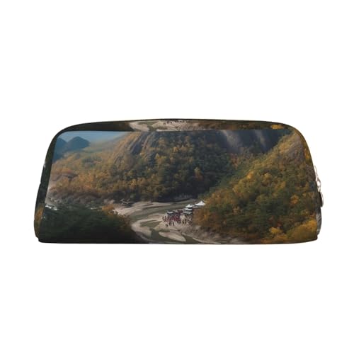 CSGJMYGS Federmäppchen, Leder-Federmäppchen, Touristenlandschaft, Federmäppchen, großes Fassungsvermögen, Bleistift-Organizer mit Reißverschluss, tragbare Reise-Make-up-Tasche, Schreibtisch-Organizer von CSGJMYGS
