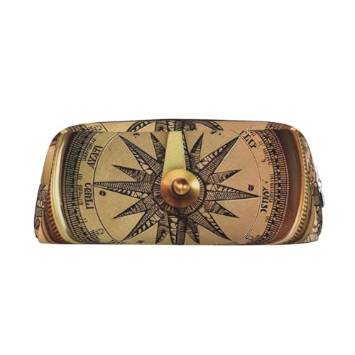 CSGJMYGS Federmäppchen aus Leder, Federmäppchen, Kompass, Navigation, großes Fassungsvermögen, Bleistift-Organizer mit Reißverschluss, tragbare Reise-Make-up-Tasche, von CSGJMYGS