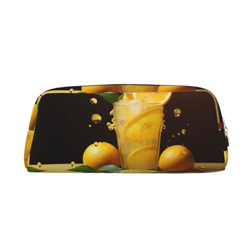 CSGJMYGS Federmäppchen aus Leder, Federmäppchen, orangefarbene Limonade, Federmäppchen, großes Fassungsvermögen, Bleistift-Organizer mit Reißverschluss, tragbare Reise-Make-up-Tasche, von CSGJMYGS