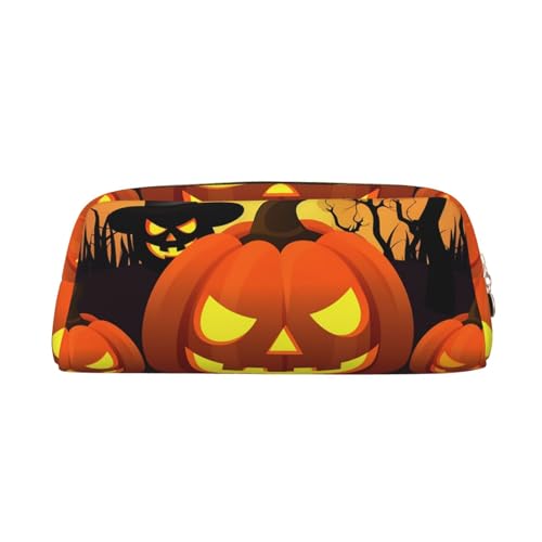 CSGJMYGS Federmäppchen aus Leder, Federmäppchen mit Aufschrift "Happy Halloween Day", großes Fassungsvermögen, Bleistift-Organizer mit Reißverschluss, tragbare Reise-Make-up-Tasche, CSGJMYGS Federmäppchen aus Leder, Federmäppchen mit Aufschrift "Happy Halloween Day", großes Fassungsvermögen, Bleistift-Organizer mit Reißverschluss, tragbare Reise-Make-up-Tasche, von CSGJMYGS