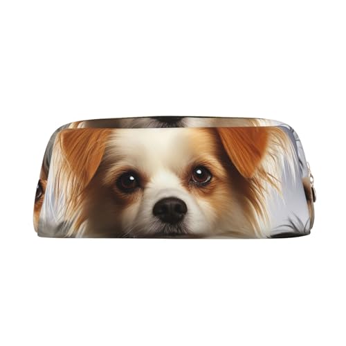 CSGJMYGS Federmäppchen aus Leder, hübsches Hunde-Federmäppchen, großes Fassungsvermögen, Bleistift-Organizer mit Reißverschluss, tragbare Reise-Make-up-Tasche, Schreibtisch-Schreibwaren-Organizer für von CSGJMYGS