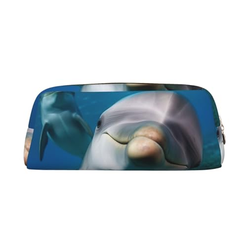 CSGJMYGS Federmäppchen aus Leder, lustiges Federmäppchen, Delfin, mit großem Fassungsvermögen, Bleistift-Organizer mit Reißverschluss, tragbare Reise-Make-up-Tasche, von CSGJMYGS